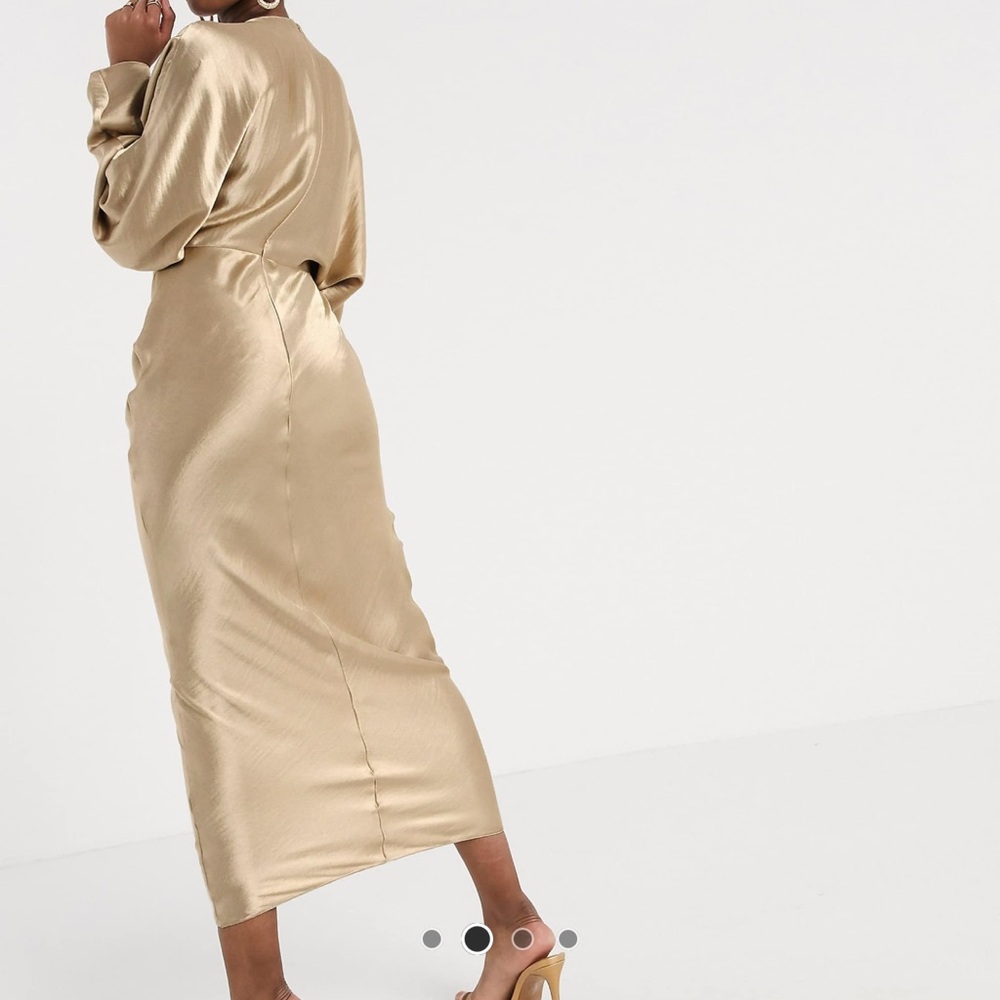 Satin Slip Midi Dress in Champagne - Picture 2 of 7